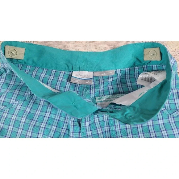 Columbia Shorts Girls Size Small 7/8 Blue Teal Plaid Pockets Flat Front - Picture 4 of 6